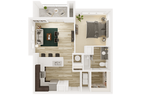 Floor plan for 1 bed, 1 bath, 676 sqft